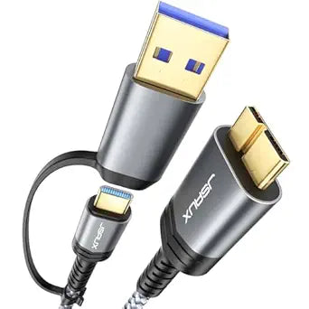 JSAUX Hard Drive Cable 1.6FT, 20Gbps Micro B to USB C/A Cord External Hard Drive Cable Nylon Braided Compatible with Seagate WD Toshiba Westgate, MacBook Air M2 Pro, Camera, iPhone 15 Pro Max