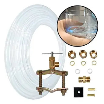 Ice Maker Supply Line and Humidifier Installation Kit for Refrigerators & Freezers, 1/4 x 25 Poly Tubing, Includes Quick Connect Saddle Valve, Compression Fittings and Adapters
