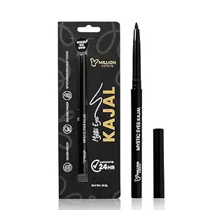 Waterproof Mystic Black Kajal Rectractable Eyeliner | Infused with Chamomile, Castor and Aloevera Oil | Smudge Proof & Long-Lasting | One Swipe Application - Rich Color Payoff | Stays Upto 24HR
