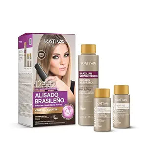 KATIVA Brazilian Keratin Hair Straightening Treatment Blonde, 12 Weeks Smooth Hair at Home, Anti Frizz Smoothing System for Light & Blonde Hair, Formaldehyde Free