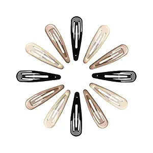 Large Snap Clips Water Drop No Slip Barrettes for Women Metal Hair Clips For Thick And Thin Fine Hair,Black Brown Beige,2.67 x 0.7 Inches,12 PCS