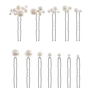 12 Pieces Bridal Hair Accessories Pearl Wedding Hair Pins Handmade Bridal Hair Pins for Wedding Brides Women Girls
