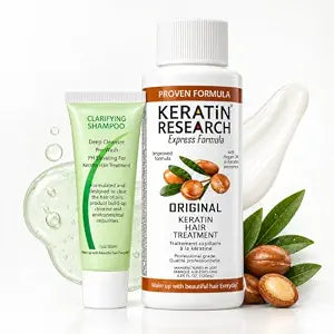 KERATIN RESEARCH Brazilian Keratin Hair Treatment Straightening Complex Blowout LONG Lasting Organic Natural Results with Argan Oil Keratina Brasilera