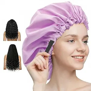 Aquior Shower Cap,Extra Adjustable Shower Caps for Women Double-Layer Waterproof Reusable Hair Cap, Large Size Hair Cap for All Hair,for Girls Spa Bath,Soft and Comfortable (Purple)