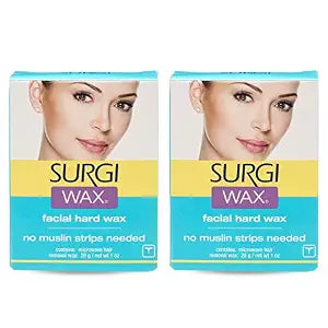 Surgiwax Microwaveable Facial Hair Removal Wax, Hard Wax Kit ��� Stripless Hair Removal for Face, & Upper Lip, At-Home Waxing Kit for Women, 1 Oz, 2 Pack