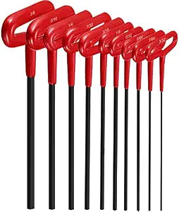 Honoson 10 Pcs T-Handle Allen Hex Key Wrench Set 9 Inch 3/32-3/8,Red