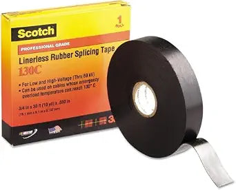 3M Scotch 130C Linerless Rubber Splicing Tape, -18 to 90 Degree C, 750 mV Dielectric Strength, 30' Length x 1" Width, Black