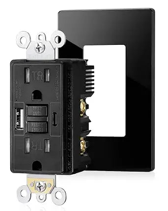 SURAIELEC 15A GFCI Outlet with USB-C & USB-A Ports, ETL Listed, Black