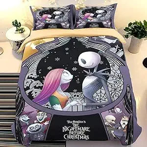 Ankeyoo Nightmare Christmas Duvet Cover 3 Pcs Set with 2 Pillowcases Cartoon Skull Bedding Set with Zipper Closure Luxury Soft Microfiber Bedding No Comforter (Twin)