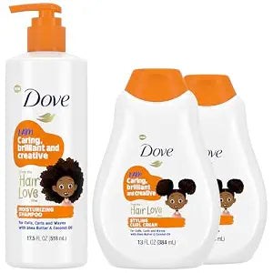 Dove Kids Moisturizing Shampoo + Styling Curl Cream Twin Pack – “Hair Love” Curly Hair Products for Kids, Coconut Cookie Scent (3 Piece Set)