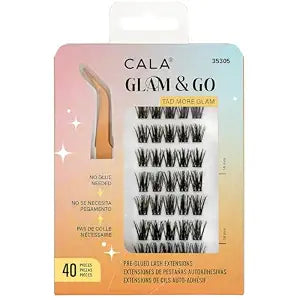CALA Glam & Go Tad More Glam Pre-Glued Lash Extensions, No Glue Needed, 14mm & 16mm, 40 Pieces