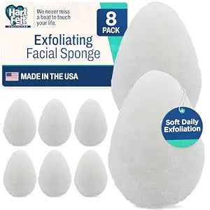 HartFelt 8ct Tear Drop Face Scrubber for Women | Reusable Facial Sponges for Daily Cleansing | Facial Exfoliating Pads for Removing Dead Skin, Dirt & Makeup | Made in USA | Regular - White
