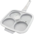 RANX INGST 10 inch Large Egg Pan with Lid, 4-Cup Ceramic Egg Frying Pan Nonstick Omelette Skillet with Detachable Handle Induction Compatible - White