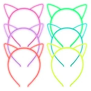 ZIRICHER 6 Colors Luminous Headbands,Plastic Light Up Cat HairBand Glow in the Dark Headband For Toddlers Christmas,Happy New Year,Birthday Party
