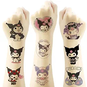 20 Sheets Kawaii Kuromi Temporary Tattoos for Kids, Cute Sanrio Cartoon Birthday Party Favors, Decoration Sticker Gifts for Girl Boys Home Activity Class Prizes Carnival Christmas Rewards