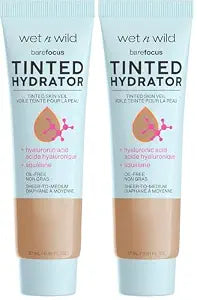 wet n wild Bare Focus Tinted Hydrator Tinted Skin Veil, Lightweight Buildable Coverage with Hyaluronic Acid & Vegan Squalane, Semi-Matte Finish, Cruelty-Free - Medium Tan (Pack of 2)