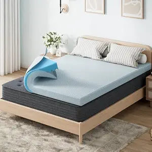 OhGeni 2 Inch Queen Memory Foam Mattress Topper Pad with Cover, Soft Bed Cover with Anti-Slip Base, Enhanced with Cooling Gel���Premium Comfort for Sleep & Back Pain Relief, with 1000 pcs air Holes