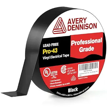 Avery Dennison Electrical Tape  in x 99 ft, Professional Grade PVC Electric Tape, UL/CSA Listed Insulating Vinyl Tape for Electrical, Repairs, Automotive and Equipment, Pro-43, Black, 1 Roll