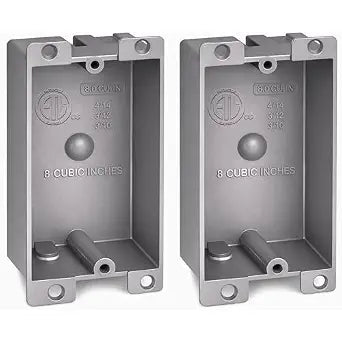 (2 Pack) Plastic Electrical Box, Shallow Remodel Box, 8 Cubic Inch Grey Outlet Box, Single Gang Old Work Junction Box, Length 4.25'', Width 2.4'', Depth 1.24'', Solid PVC Construction, ETL Listed