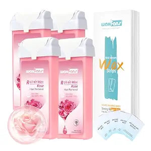 Waxfans Roll On Wax Refill,Waxing Roller Refill for Hair Removal,100% Natural,Quick Melting - For Coarse and Fine Hairs.with 3.53 Ounce(Pack of 4) Honey Wax Rollers, 50 Strips (Pink)