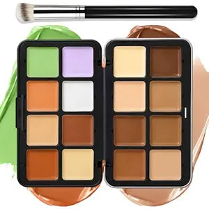 16 Colors Cream [Contour Concealer Foundation] Makeup Palette for Cheeks - All in One Makeup Palette Kit with Brush, Natural Matte Long Wearing, Waterproof Blendable Face Make Up Pallete (#06)