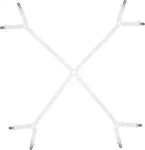 Adjustable Sheet Straps with Clips White Heavy Duty Elastic Bed Holder