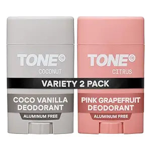 TONE Aluminum Free Deodorant for Men & Women, 2-Pack Variety, 2.65 oz, Coconut & Citrus, Paraben Free Formula with up to 48-Hour Odor Protection, Dermatologist-Tested