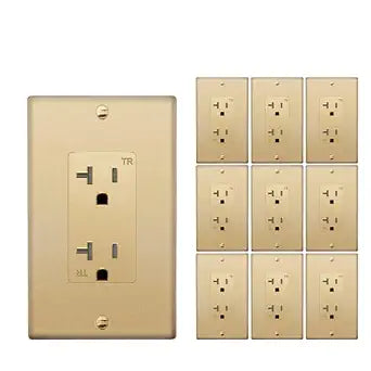 Micmi 20A Decorator Receptacle Outlet, Tamper Resistant, Decorative Electrical Receptacle Outlet, 20 Amp 125 Volt, Grounding with Wall Plate UL Listed (Golden, 10pack)