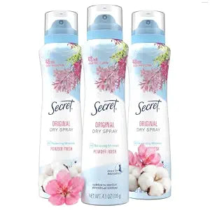 Secret Dry Spray Antiperspirant Deodorant for Women, 48hr Weightless Sweat & Odor Protection, Gentle on Skin, Powder Fresh Scent, 4.1 oz (Pack of 3)