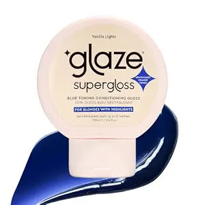 Glaze Supergloss Color Conditioning Gloss – Hydrating Semi-Permanent Color Hair Gloss & Shine Boost – Color Depositing Mask - Vegan, Cruelty-Free – 6.4 Fl Oz - Vanilla Lights - Cool Blue Toner