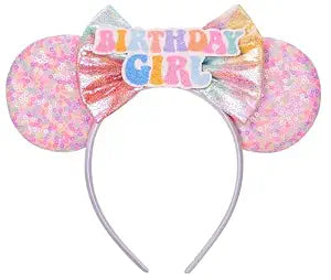 Seamoy Sequin Mouse Ears Headband, Pink Birthday Party Decorations, Rainbow Birthday Girl Hairband Shirt Accessories, One Two Sweet Birthday Girl Outfit(Rain-bow Birthday)