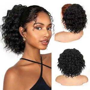 Isaic Ponytail Extension,Curly Drawstring Ponytail for Black Women，8 Inch