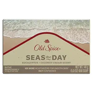 Old Spice Men's Bar Soap, Seas The Day Eucalyptus and Coconut Cream Scent, 10x More Moisturizers for Smooth Skin with Mild Exfoliators & Plant Based Cleansers, 5.0 oz