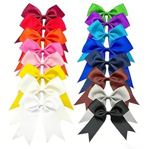 16 Pcs 6 Inch Ribbon Cheer Bows With Alligator Hair Clips Solid Colors Hair Accessories For Teens, Little Girls And Cheerleaders (Multi)