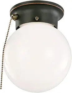 Design House 589275-ORB Traditional 1-Light Indoor Ceiling Flush Mount with Pull Chain Dimmable Globe Light Opal Glass for Bedroom Hallway Kitchen Dining Room Closet, Oil Rubbed Bronze