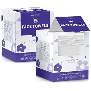 Face Towels, Disposable Face Towelette, Makeup Remover Dry Wipes 100 Count(2 Box), Soft Cotton Dry Wipes Facial Cloths Towelettes for Washing and Drying, Facial Tissue for Cleansing, Skincare