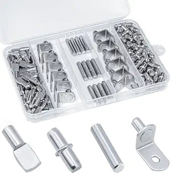 120Pcs Shelf Pins Kit,4 Styles Nickel Plated Shelf Support Pegs,Plated Shelf Pins Holders for Bookcase Kitchen Closet Shelf Shelves Furniture Cabinet5mm (1/4 inch) cabinet shelf pegs
