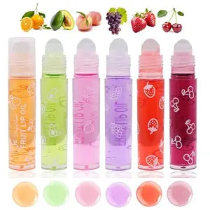 Baorder 6Pcs Roll-On Lip Gloss Set for Girls,Fruit Flavored Lip Oil
