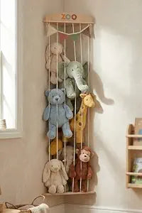 Stuffed Animal Storage Zoo with Decorative Muslin Garland - Toy Organizer