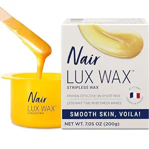 Nair Lux Wax, Microwaveable Hot Waxing Kit for Women, Stripless Hair Removal for Legs, Underarms, Bikini at Home, Proven Effective on Short Hair, 1 Count, 7.5 Oz