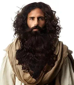 Brown Long Curly Wig and Beard Set for Halloween Costume and Cosplay