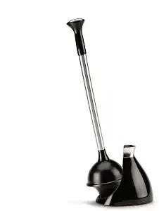 simplehuman Toilet Plunger with Holder Set, Magnetic Drip-Free Cover, Narrow Flange for Modern Low-Flow Toilets, Hidden Dome Storage, Stainless Steel, Black
