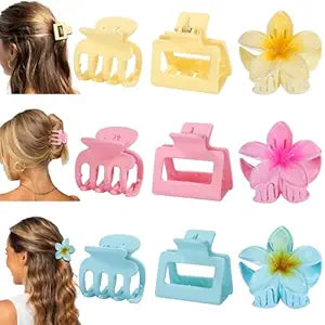 Flower Hair Claw Clips for Women, 9 Pack, 3 Styles, Pink