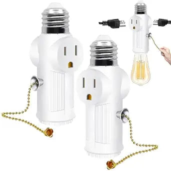 Light Socket Outlet Adapter, E26 Light Bulb Socket Plug with Switch,2 Pack