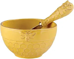 Boston International Embossed Stoneware Bowl and Spreader, 2-Piece Set, Honeycomb