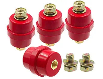 LBY 4pcs Busbar Insulator, SM-35 Polyester Standoff Insulators with Screw(M8), High-Strength Busbar Insulator Supporter, Resin(Red)
