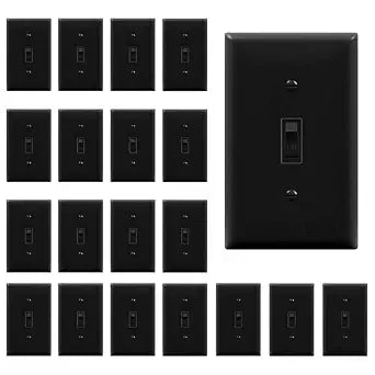 TG 20 Pack Toggle Light Switch with Wall Plate Cover, Single Pole, Black
