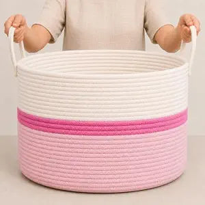 OrganiHaus Round Toy Basket & Blanket Basket, Cotton Rope 20x13"
