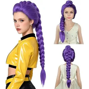 PATTNIUM Kids Purple Braided Wig for Girls Child Long Braid Purple Wig Cosplay Synthetic Wigs with Wig Cap