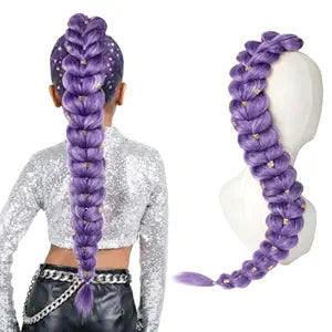 SEIKEA Purple Braiding Hair Ponytail 30" Extra Long Purple Hair Extensions for Cosplay Costume Crazy Hair Day Ready-to-Wear Pre-Braided Ponytail Lightweight Kid-Friendly Synthetic Braids Hair